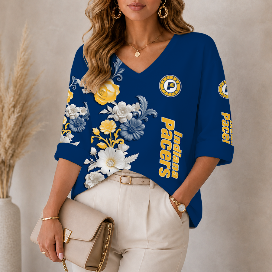Limited Edition – Customized NBA Indiana Pacers Women’s V-Neck Long Sleeve Shirt