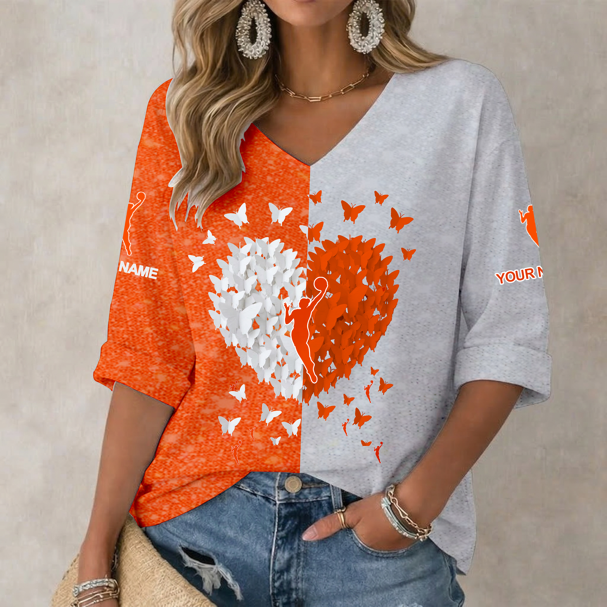 Limited Edition – Customized WNBA Women’s National Basketball Association Women’s Heart V-Neck Long Sleeve Shirt