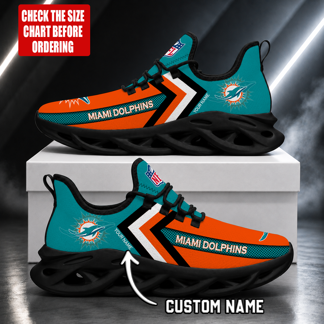 Limited Edition – Customized NFL Miami Dolphins Unisex Max Soul Shoes - Image 2