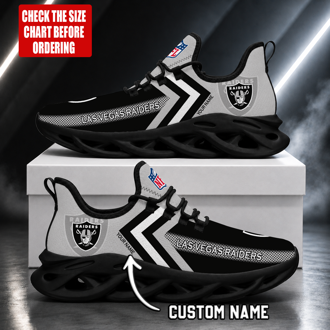 Limited Edition – Customized NFL Las Vegas Raiders Unisex Max Soul Shoes - Image 2