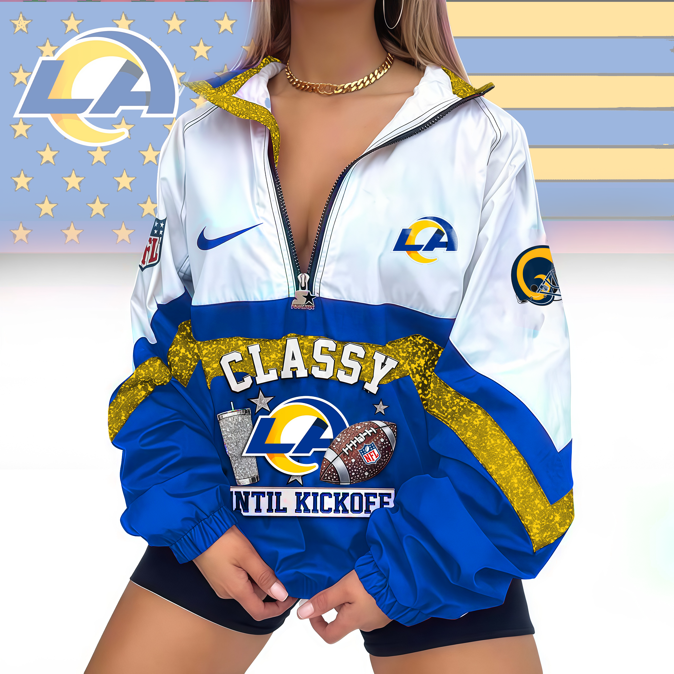 Limited Edition – Customized NFL Los Angeles Rams V-Neck Zipper Sweatshirt Jacket