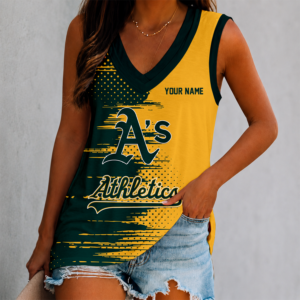 Limited Edition – Customized MLB Oakland Athletics Women’s V-Neck Tank Top