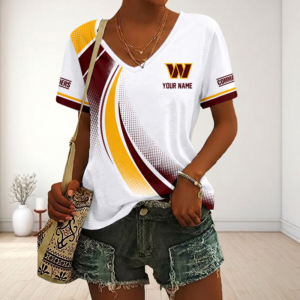 Limited Edition – Customized NFL Washington Commanders V-Neck Female Shirt