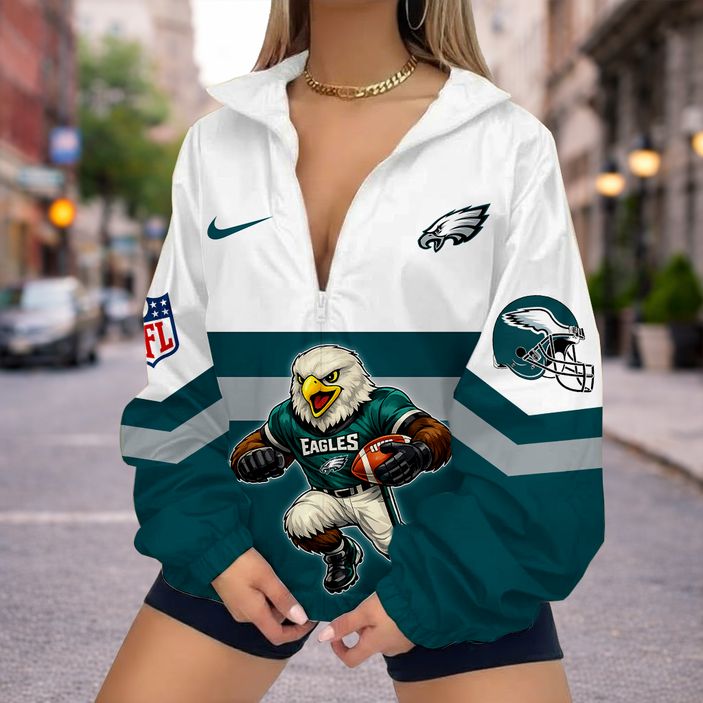 Limited Edition – Customized NFL Philadelphia Eagles V-Neck Zipper Sweatshirt Jacket