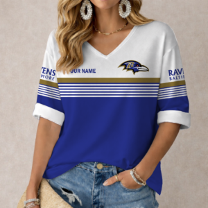 Limited Edition – Customized NFL Baltimore Ravens Women’s Heart V-Neck Long Sleeve Shirt