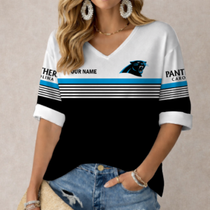 Limited Edition – Customized NFL Carolina Panthers Women’s Heart V-Neck Long Sleeve Shirt