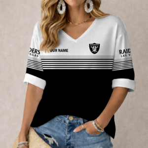 Limited Edition – Customized NFL Las Vegas Raiders Women’s Heart V-Neck Long Sleeve Shirt
