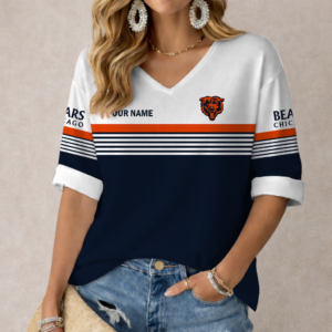 Limited Edition – Customized NFL Chicago Bears Women’s Heart V-Neck Long Sleeve Shirt