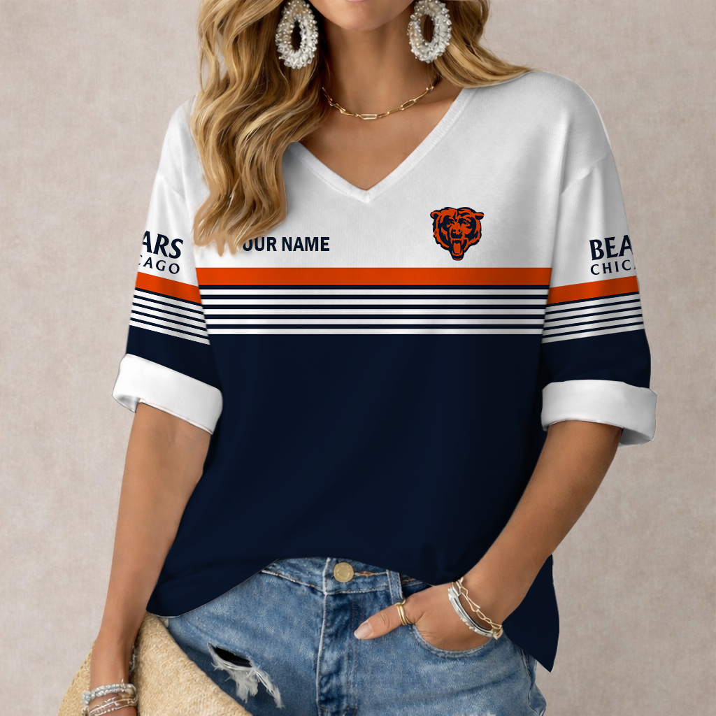 Limited Edition – Customized NFL Chicago Bears Women’s Heart V-Neck Long Sleeve Shirt