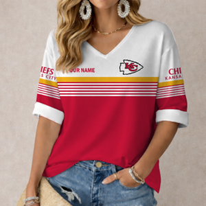 Limited Edition – Customized NFL Kansas City Chiefs Women’s Heart V-Neck Long Sleeve Shirt