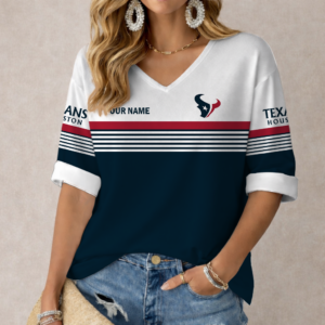 Limited Edition – Customized NFL Houston Texans Women’s Heart V-Neck Long Sleeve Shirt