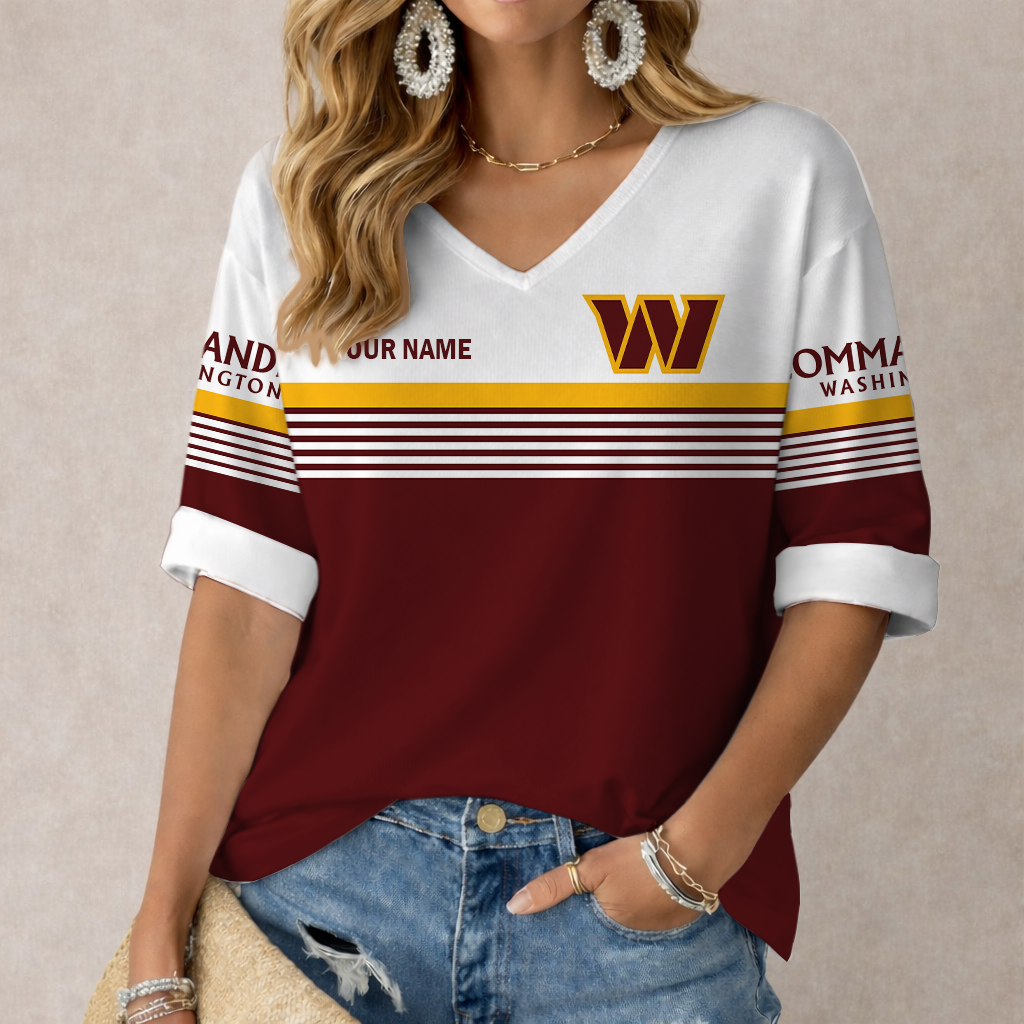 Limited Edition – Customized NFL Washington Commanders Women’s Heart V-Neck Long Sleeve Shirt
