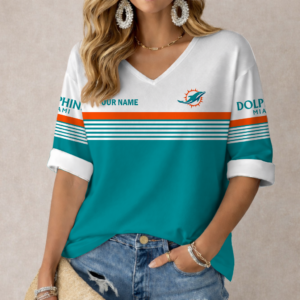 Limited Edition – Customized NFL Miami Dolphins Women’s Heart V-Neck Long Sleeve Shirt