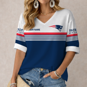 Limited Edition – Customized NFL New England Patriots Women’s Heart V-Neck Long Sleeve Shirt