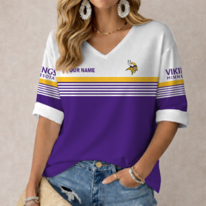 Limited Edition – Customized NFL Minnesota Vikings Women’s Heart V-Neck Long Sleeve Shirt