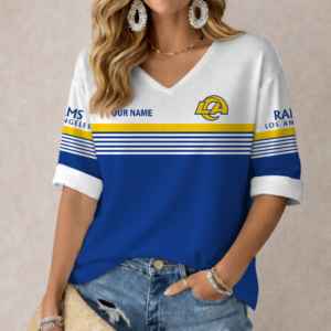 Limited Edition – Customized NFL Los Angeles Rams Women’s Heart V-Neck Long Sleeve Shirt