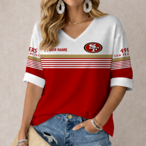Limited Edition – Customized NFL San Francisco 49Ers Women’s Heart V-Neck Long Sleeve Shirt