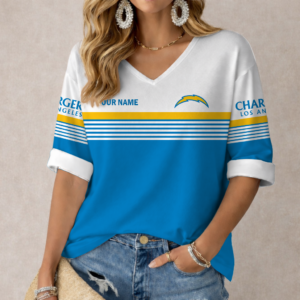 Limited Edition – Customized NFL Los Angeles Chargers Women’s Heart V-Neck Long Sleeve Shirt