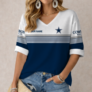 Limited Edition – Customized NFL Dallas Cowboys Women’s Heart V-Neck Long Sleeve Shirt