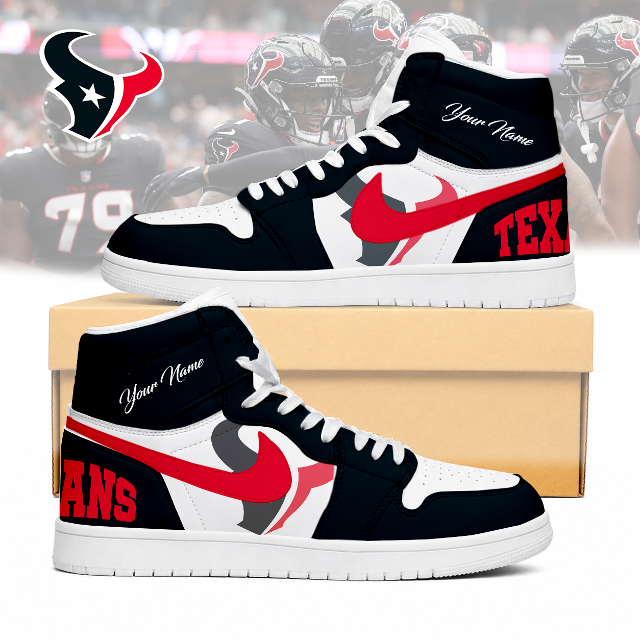 Limited Edition – Customized NFL Houston Texans Air Jordan 1 Sneakers