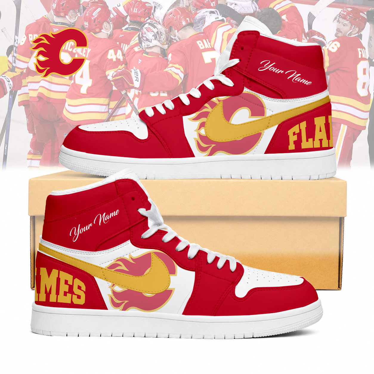 Limited Edition – Customized NHL Calgary Flames Air Jordan 1 Sneakers
