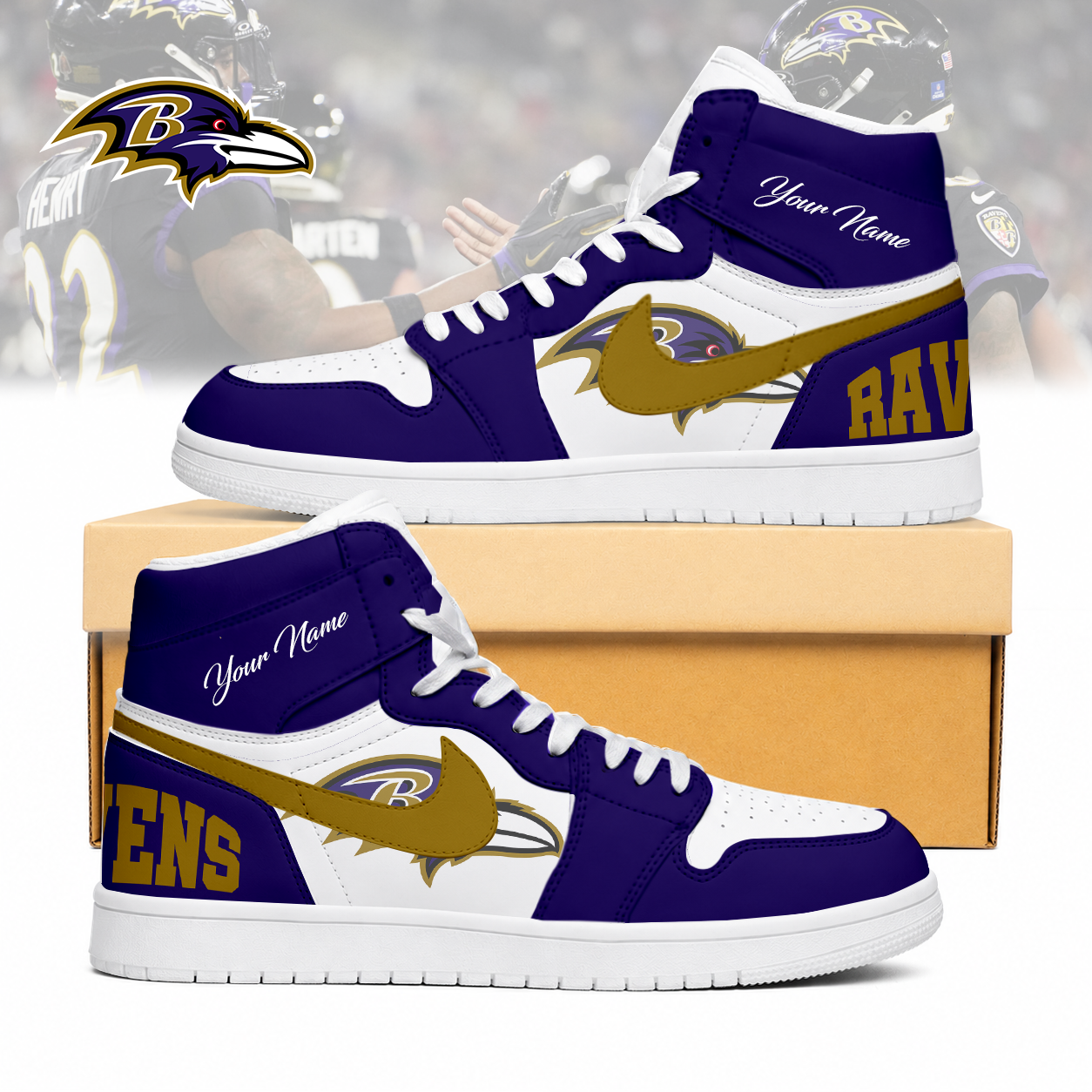 Limited Edition – Customized NFL Baltimore Ravens Air Jordan 1 Sneakers