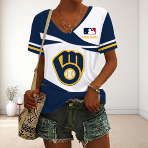 Limited Edition – Customized MLB Milwaukee Brewers V-Neck Female Shirt