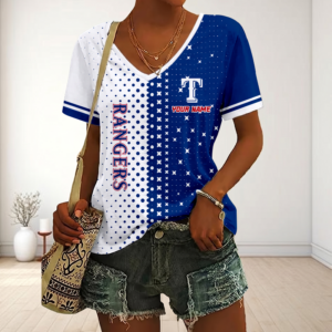 Limited Edition – Customized MLB Texas Rangers V-Neck Female Shirt