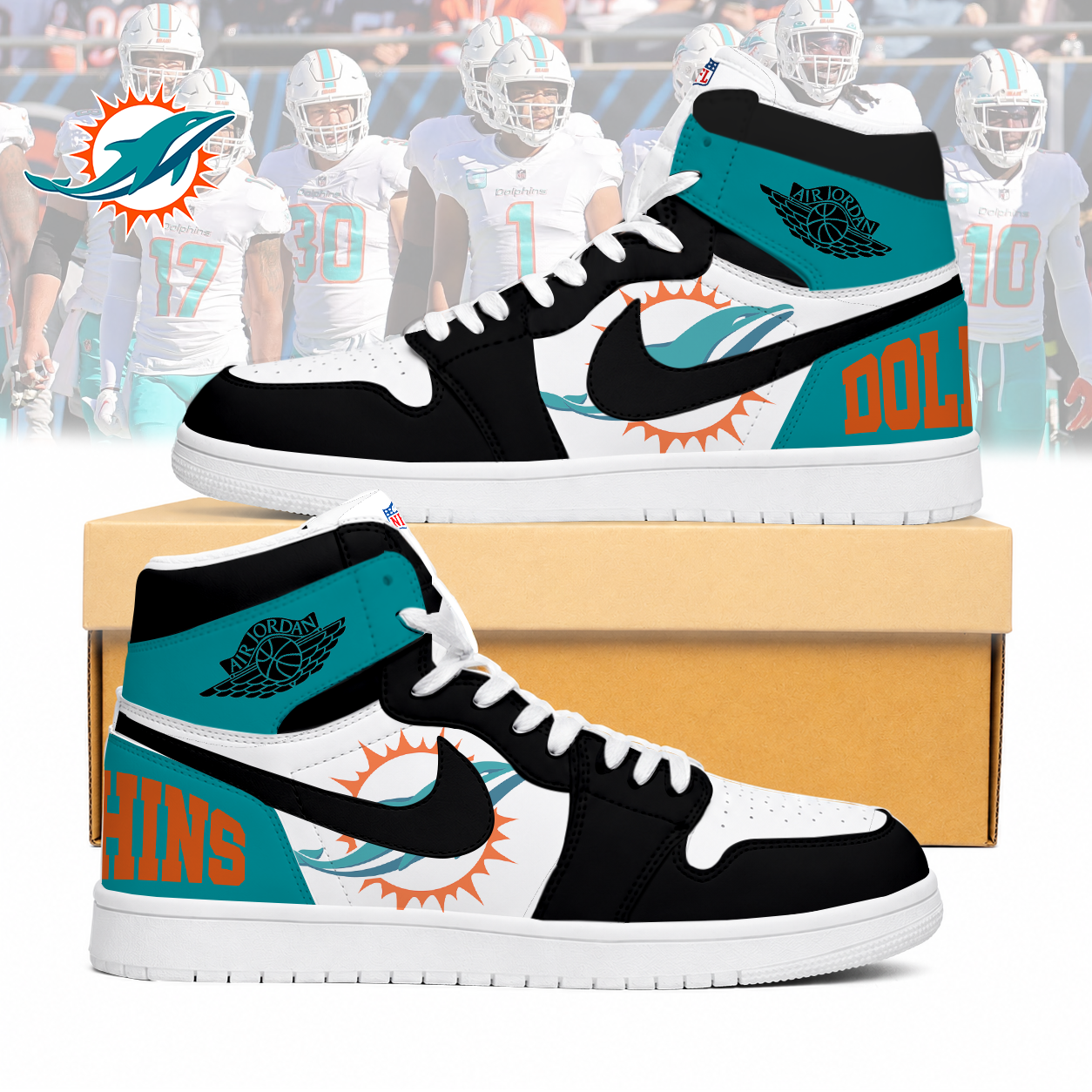 Limited Edition – Customized NFL Miami Dolphins Air Jordan 1 Sneakers