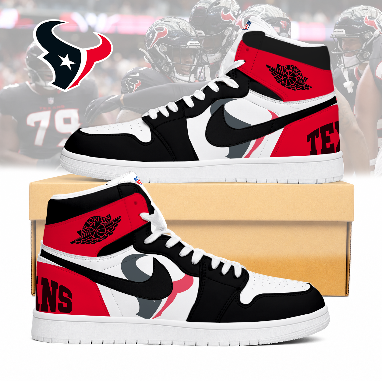 Limited Edition – Customized NFL Houston Texans Air Jordan 1 Sneakers