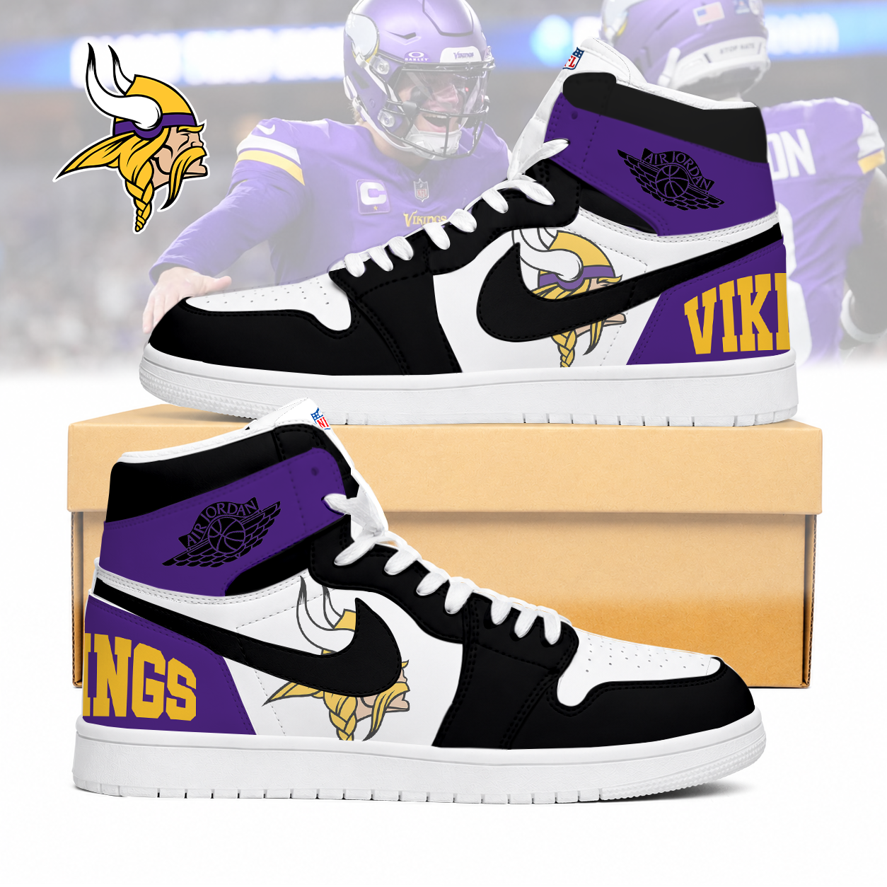 Limited Edition – Customized NFL Minnesota Vikings Air Jordan 1 Sneakers
