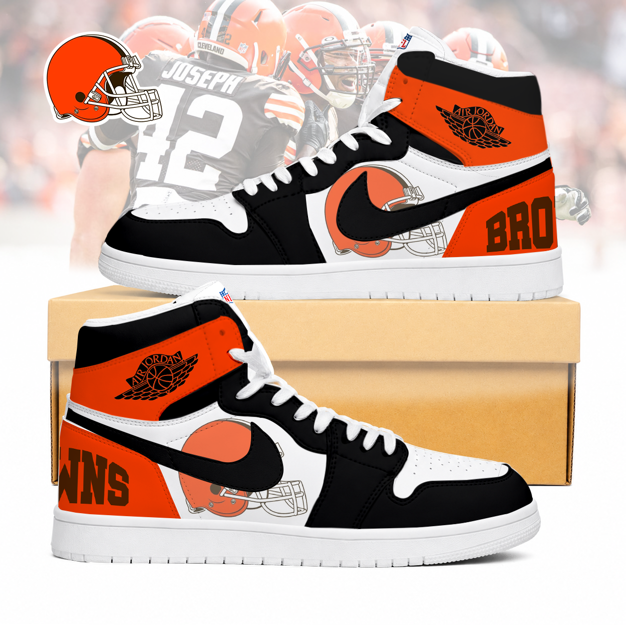 Limited Edition – Customized NFL Cleveland Browns Air Jordan 1 Sneakers