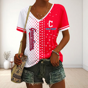 Limited Edition – Customized MLB Cleveland Guardians V-Neck Female Shirt