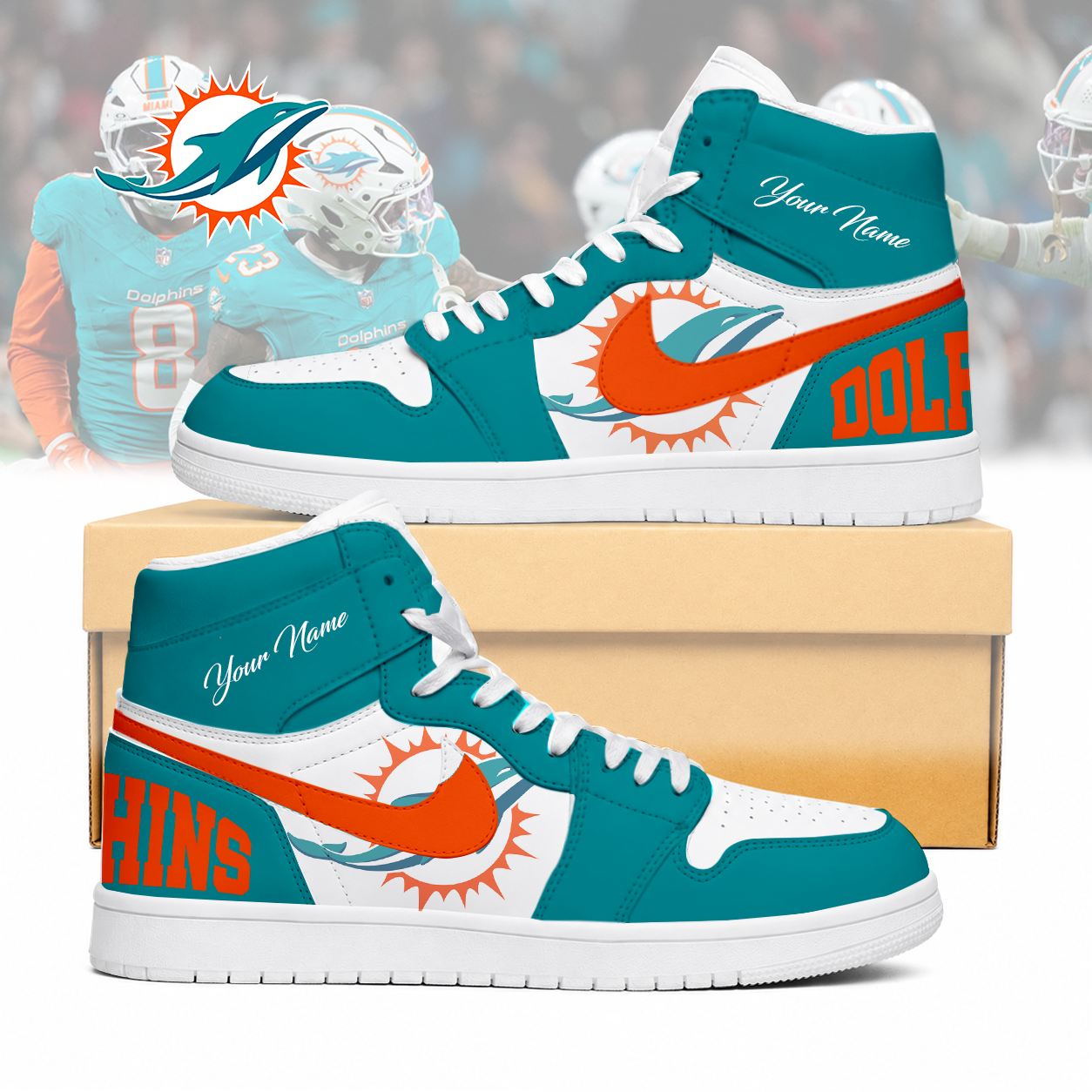 Limited Edition – Customized NFL Miami Dolphins Air Jordan 1 Sneakers