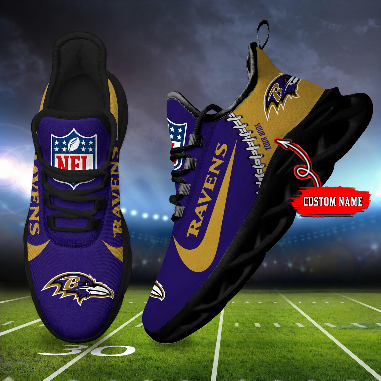 Limited Edition – Customized NFL Baltimore Ravens Unisex Max Soul Shoes