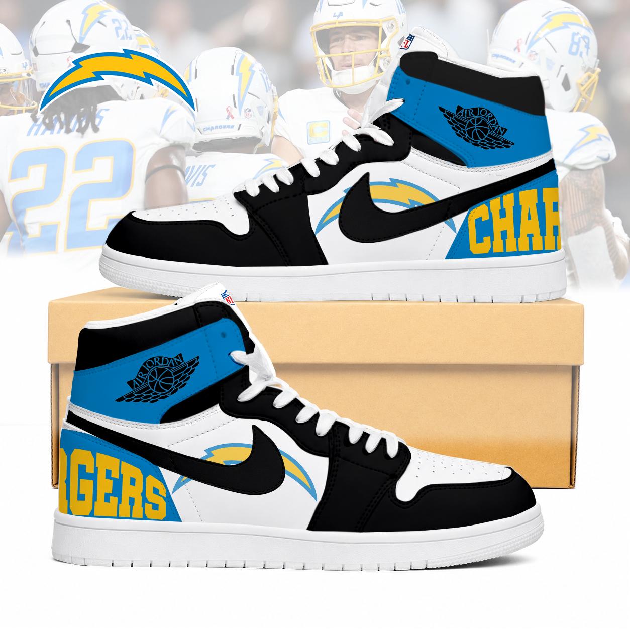 Limited Edition – Customized NFL Los Angeles Chargers Air Jordan 1 Sneakers