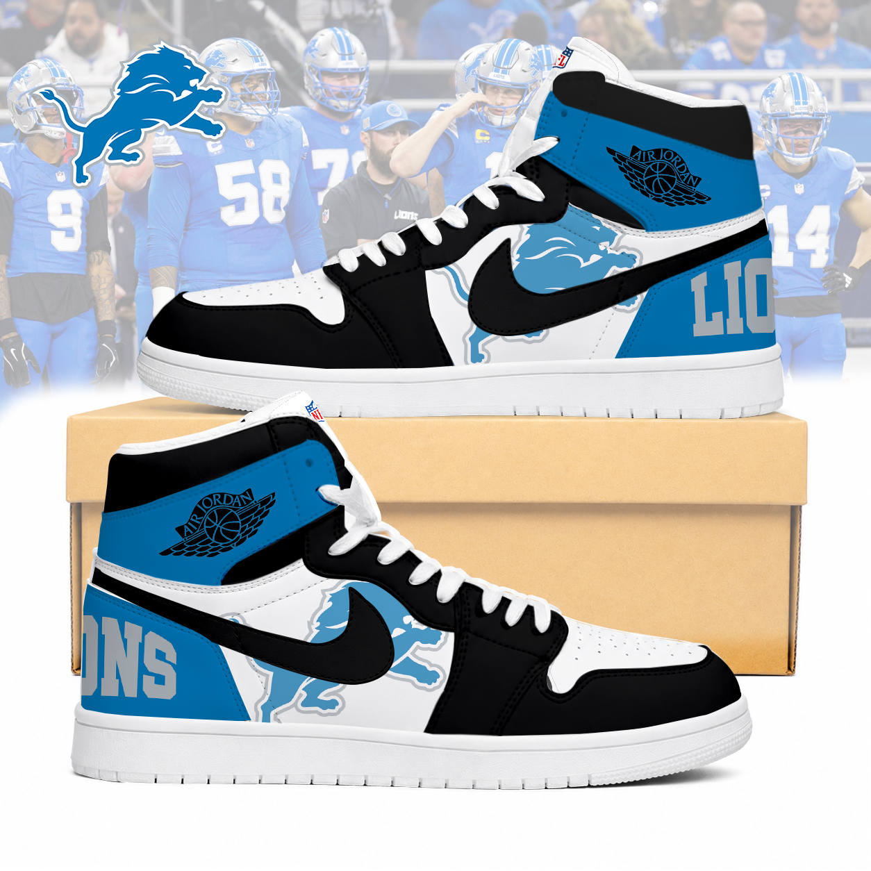 Limited Edition – Customized NFL Detroit Lions Air Jordan 1 Sneakers