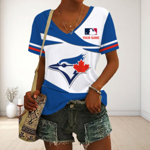 Limited Edition – Customized MLB Toronto Blue Jays V-Neck Female Shirt