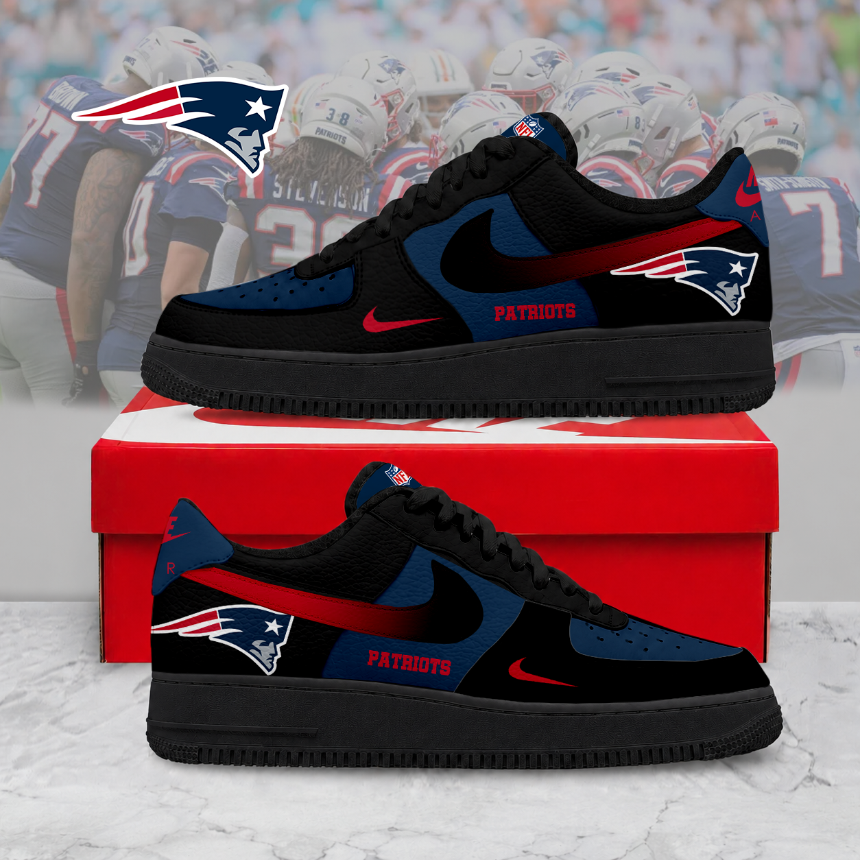 Limited Edition – Customized NFL New England Patriots Air Force 1 Sneakers