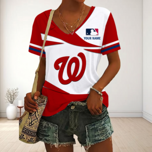 Limited Edition – Customized MLB Washington Nationals V-Neck Female Shirt