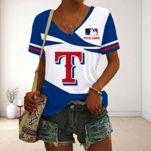 Limited Edition – Customized MLB Texas Rangers V-Neck Female Shirt