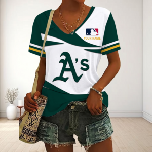 Limited Edition – Customized MLB Oakland Athletics V-Neck Female Shirt