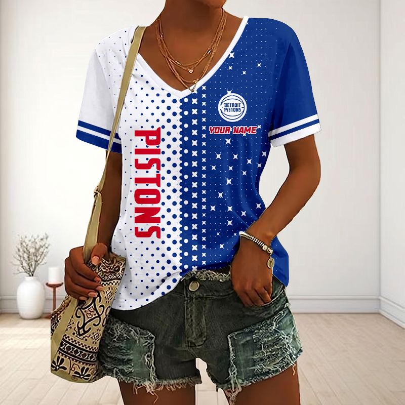 Limited Edition – Customized NBA Detroit Pistons V-Neck Female Shirt