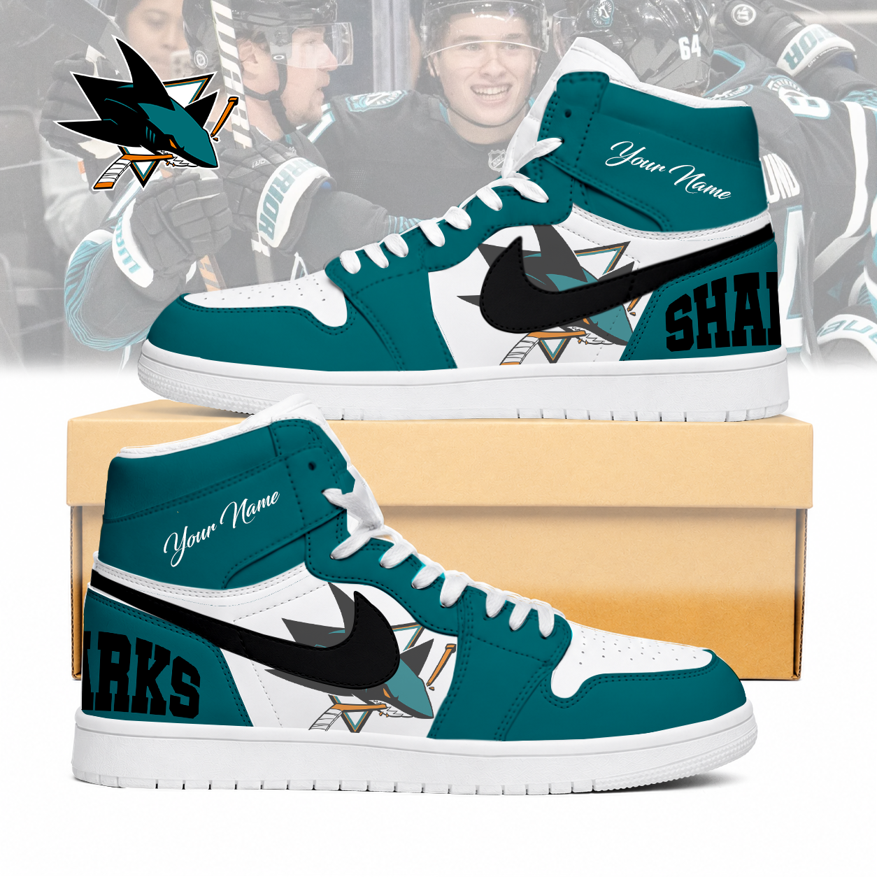 Limited Edition – Customized NHL San Jose Sharks Air Jordan 1 Sneakers