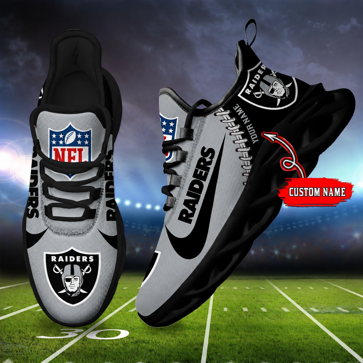 Limited Edition – Customized NFL Las Vegas Raiders Unisex Max Soul Shoes