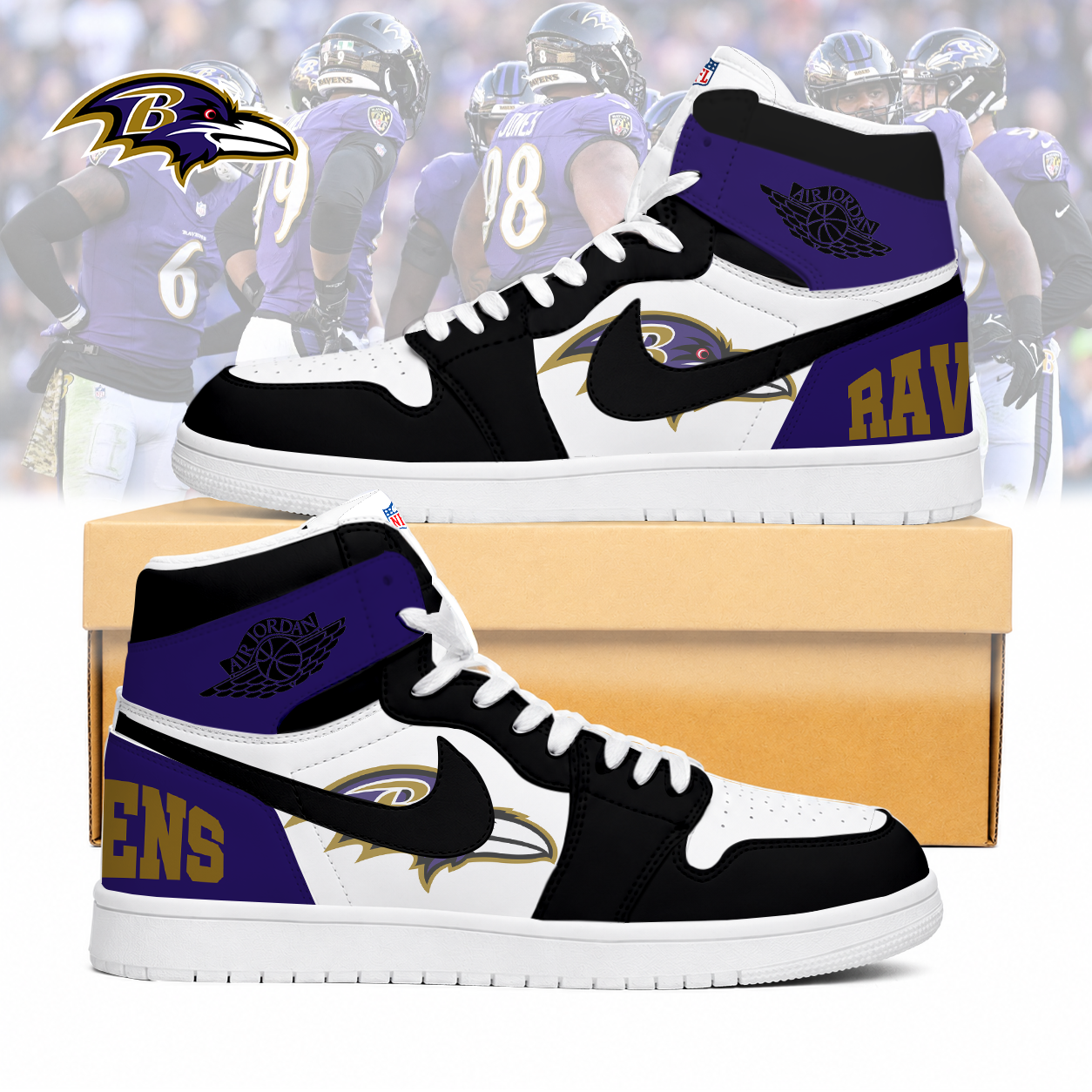 Limited Edition – Customized NFL Baltimore Ravens Air Jordan 1 Sneakers