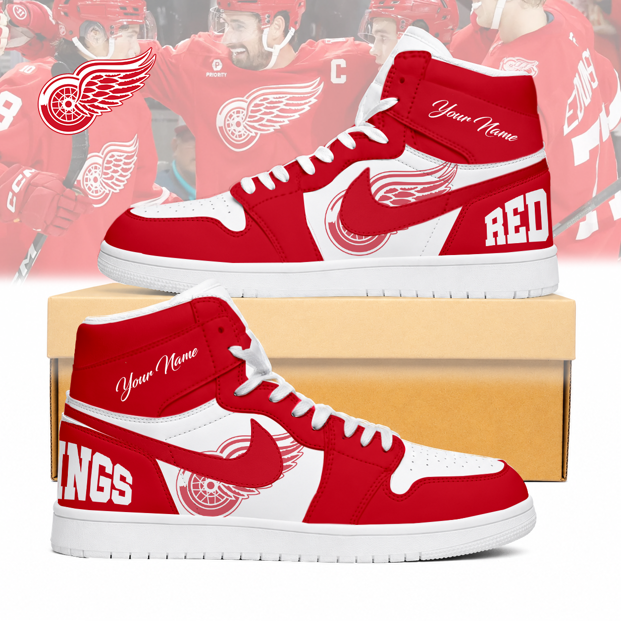 Limited Edition – Customized NHL Detroit Red Wings Air Jordan 1 Sneakers