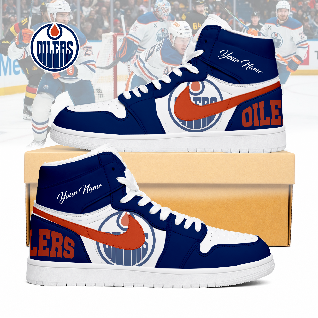 Limited Edition – Customized NHL Edmonton Oilers Air Jordan 1 Sneakers
