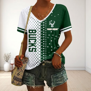 Limited Edition – Customized NBA Milwaukee Bucks V-Neck Female Shirt