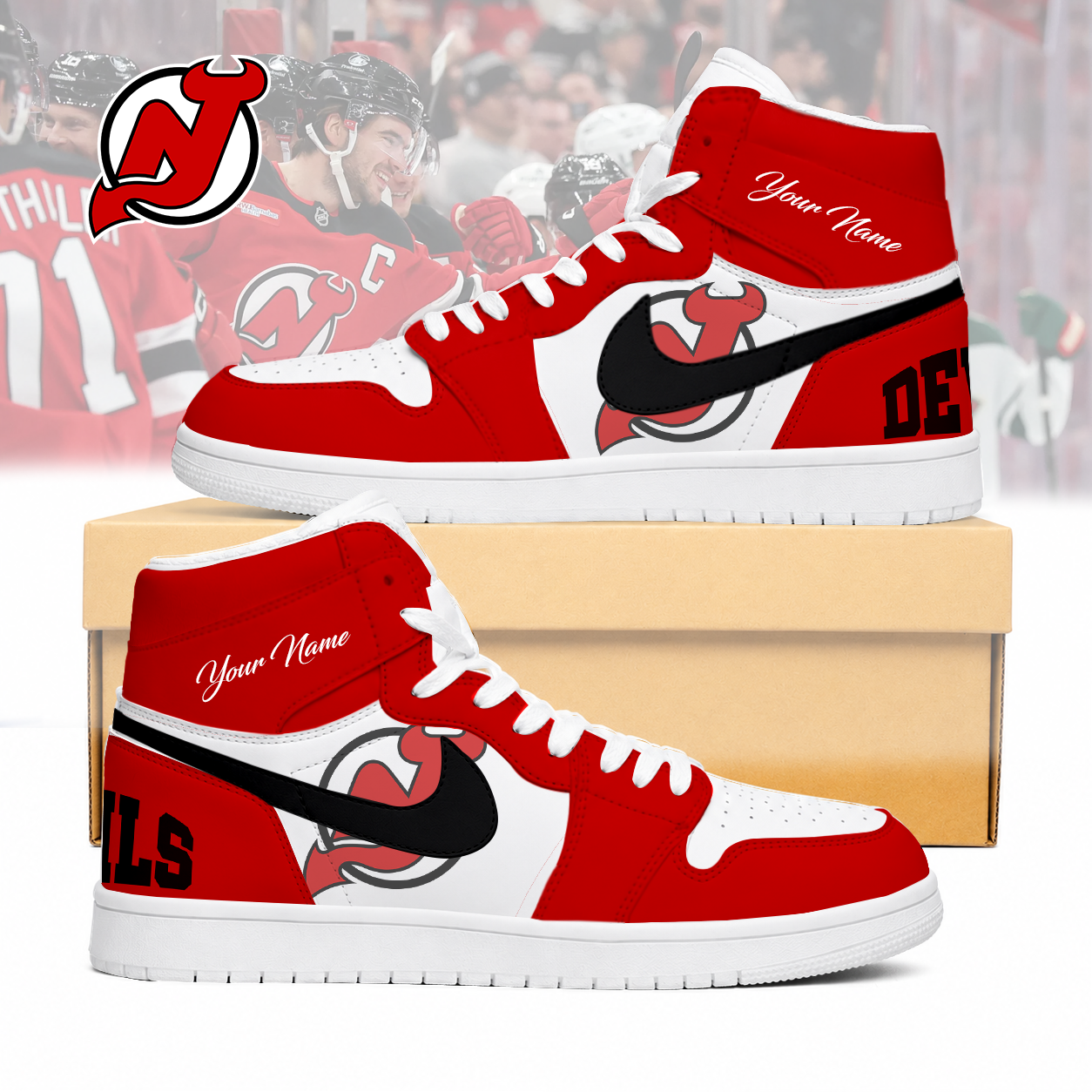 Limited Edition – Customized NHL New Jersey Devils Air Jordan 1 Sneakers